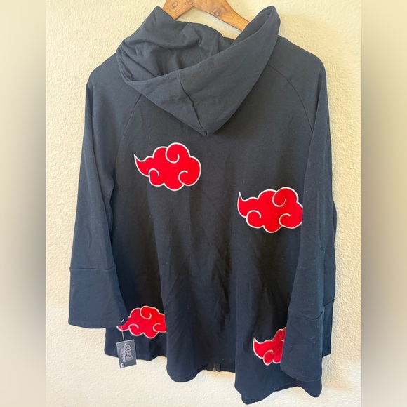 Hooded Zip Up Jacket - Black w/ Red Clouds, Unisex —Med, Naruto Shippuden, Anime - Picture 4 of 13